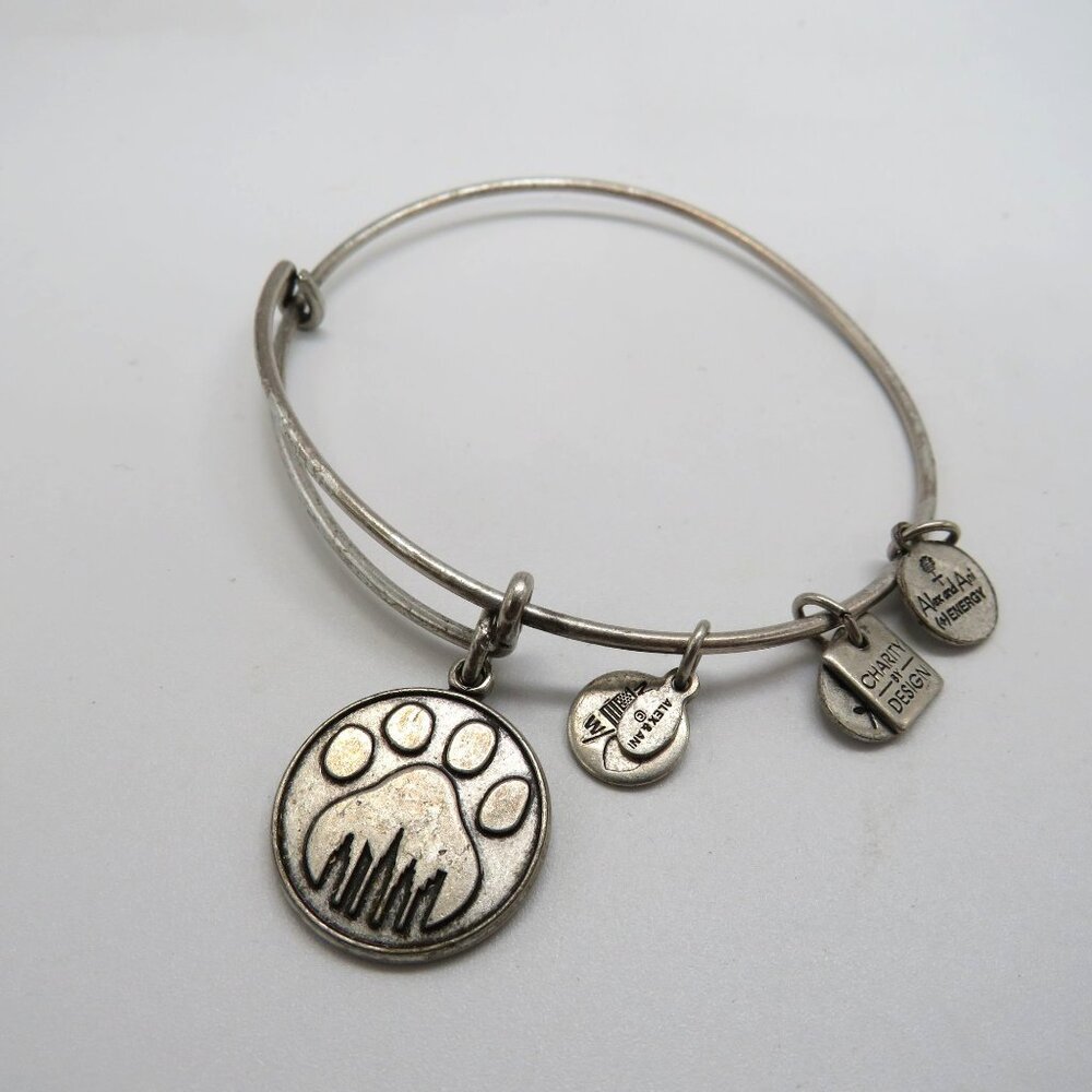 Alex Ani Bracelet Silver Tone Charm Paw‎ Print Logo Dangle Pet Furbaby